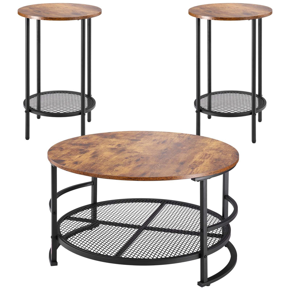 3 Pieces Round Coffee Table Set 80 cm with 2 End Tables for Living Room V952-KTZZTZTMYZWPM7ELZ001V0