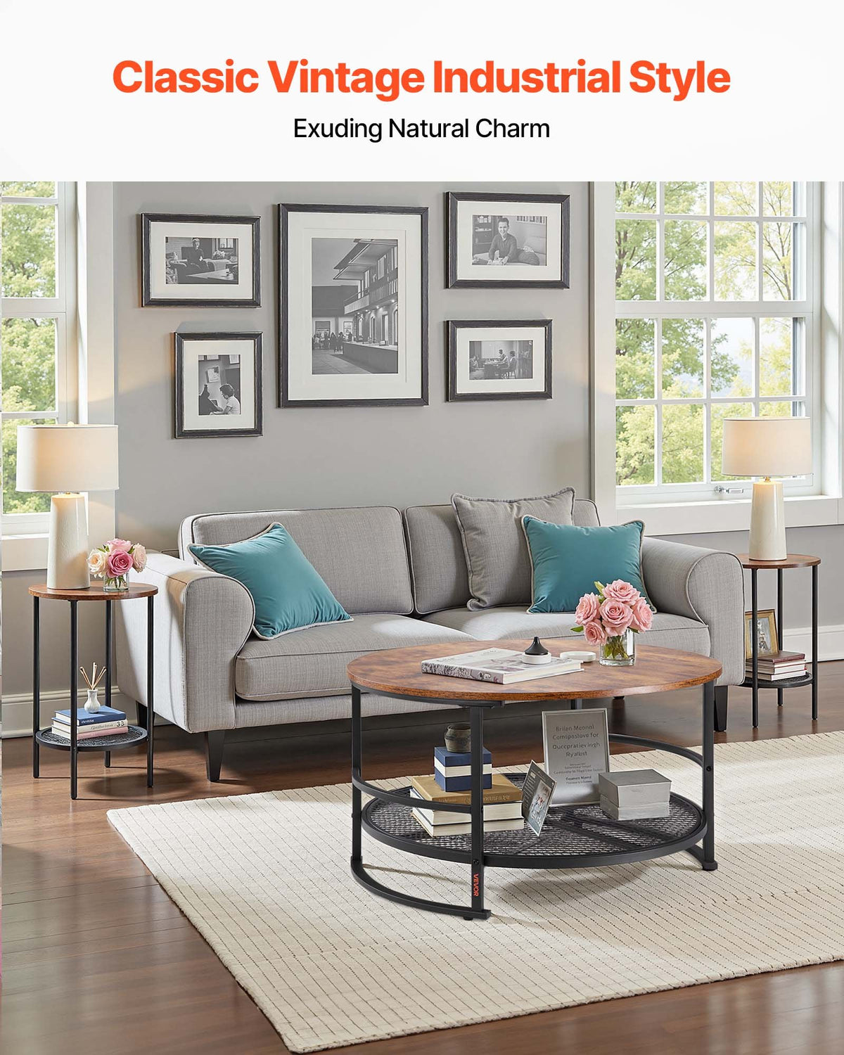3 Pieces Round Coffee Table Set 80 cm with 2 End Tables for Living Room V952-KTZZTZTMYZWPM7ELZ001V0