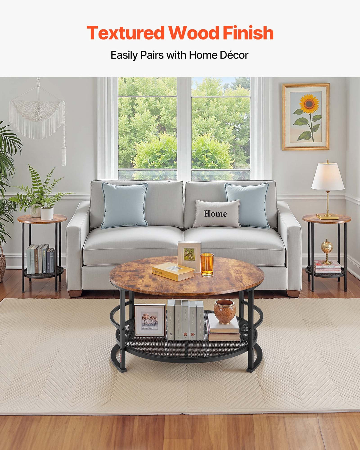 3 Pieces Round Coffee Table Set 80 cm with 2 End Tables for Living Room V952-KTZZTZTMYZWPM7ELZ001V0