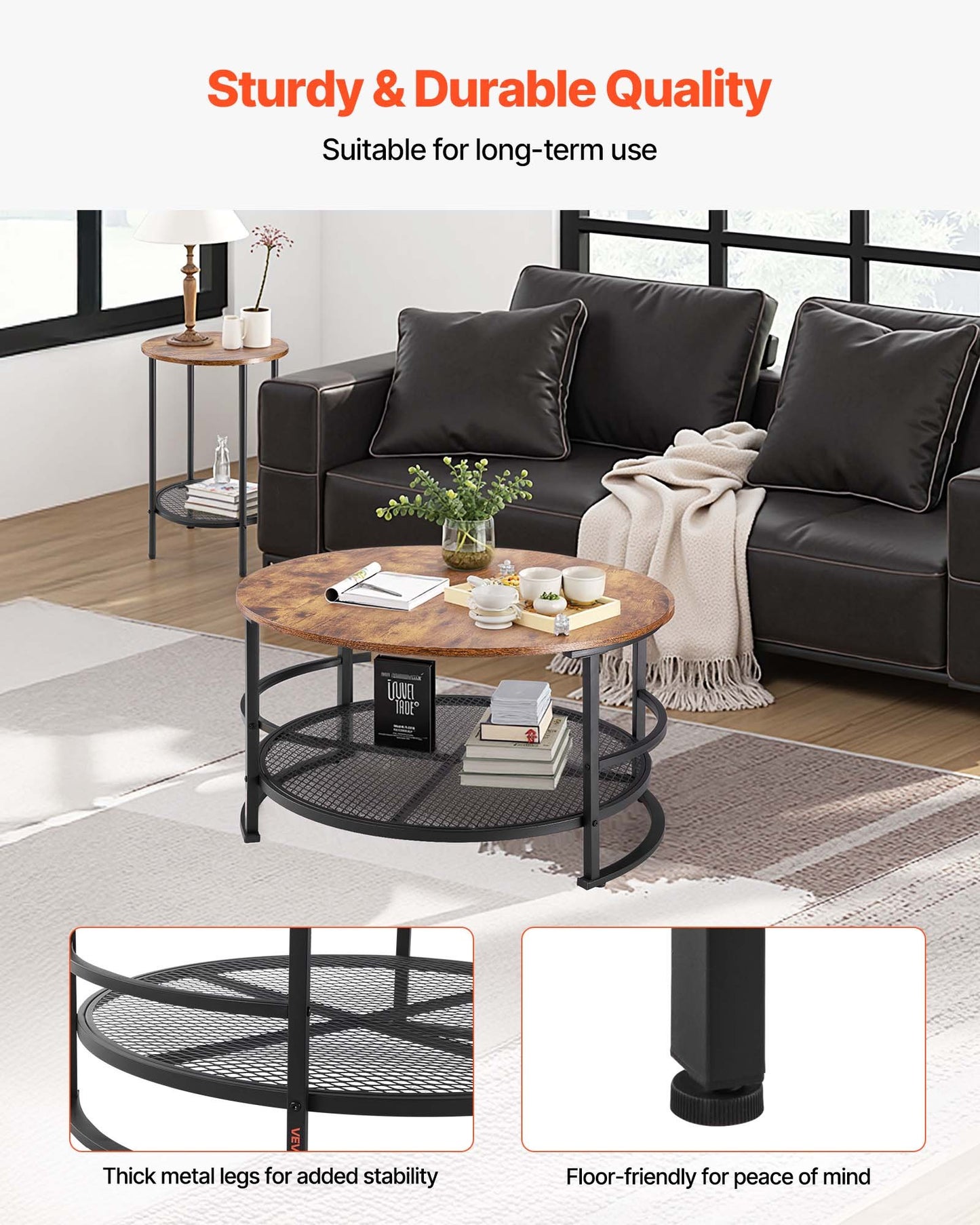 3 Pieces Round Coffee Table Set 80 cm with 2 End Tables for Living Room V952-KTZZTZTMYZWPM7ELZ001V0