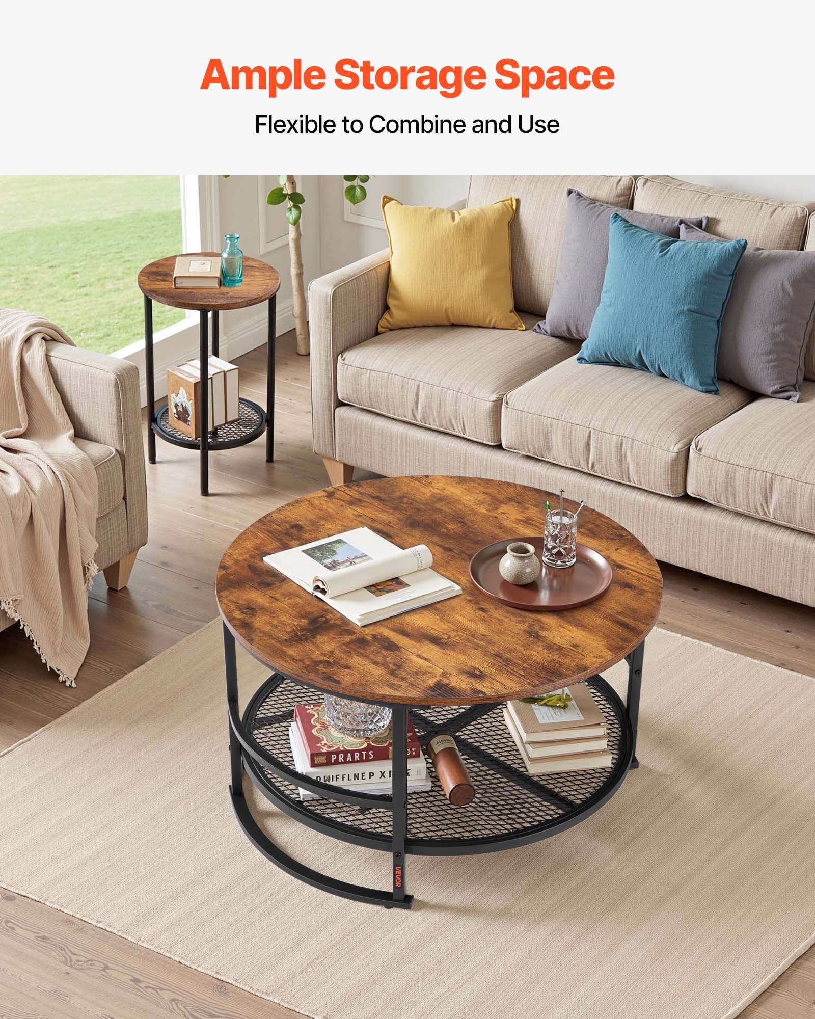 3 Pieces Round Coffee Table Set 80 cm with 2 End Tables for Living Room V952-KTZZTZTMYZWPM7ELZ001V0