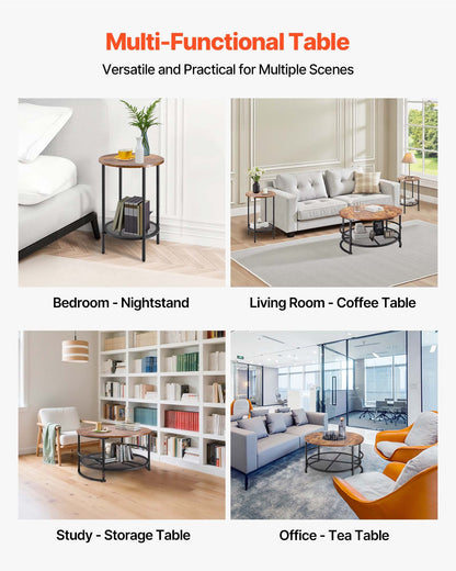 3 Pieces Round Coffee Table Set 80 cm with 2 End Tables for Living Room V952-KTZZTZTMYZWPM7ELZ001V0