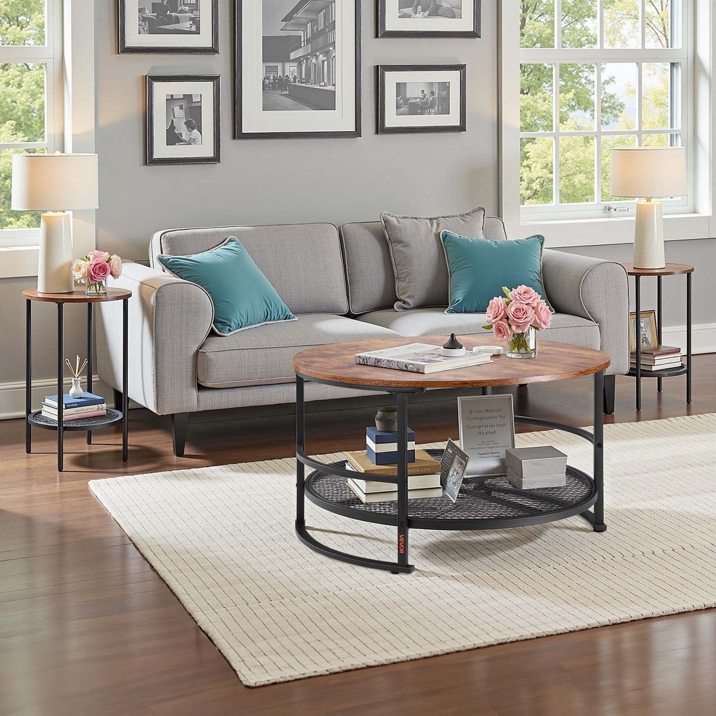 3 Pieces Round Coffee Table Set 80 cm with 2 End Tables for Living Room V952-KTZZTZTMYZWPM7ELZ001V0