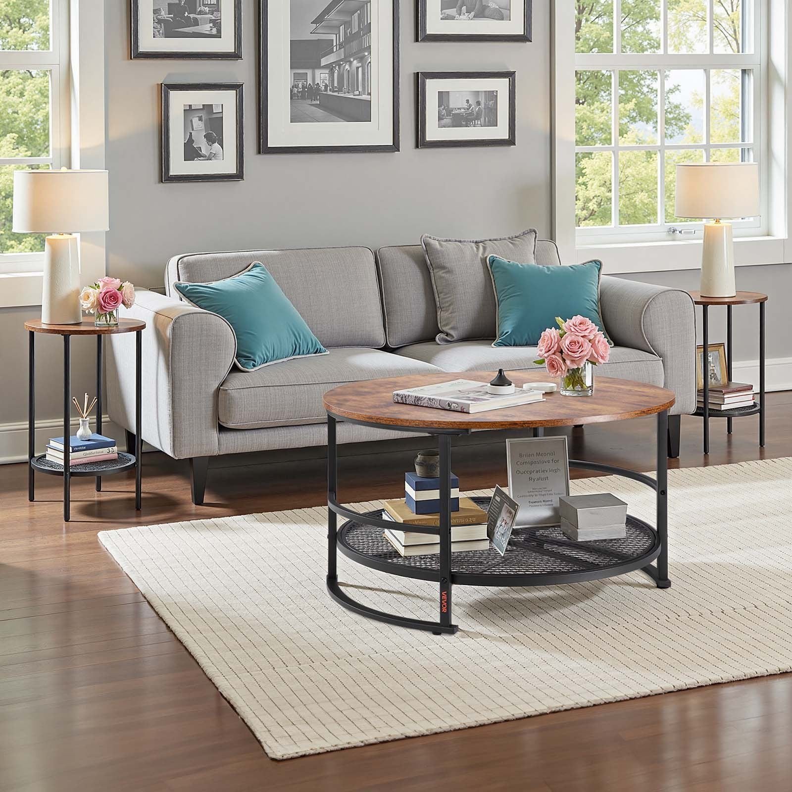 3 Pieces Round Coffee Table Set 80 cm with 2 End Tables for Living Room V952-KTZZTZTMYZWPM7ELZ001V0
