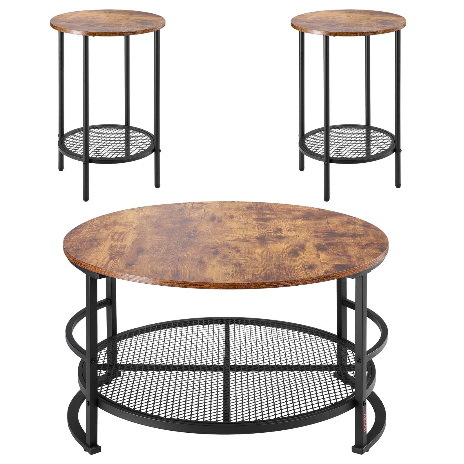 3 Pieces Round Coffee Table Set 80 cm with 2 End Tables for Living Room V952-KTZZTZTMYZWPM7ELZ001V0