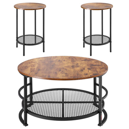 3 Pieces Round Coffee Table Set 80 cm with 2 End Tables for Living Room V952-KTZZTZTMYZWPM7ELZ001V0