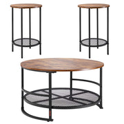 3 Pieces Round Coffee Table Set 80 cm with 2 End Tables for Living Room V952-KTZZTZTMYZWPM7ELZ001V0