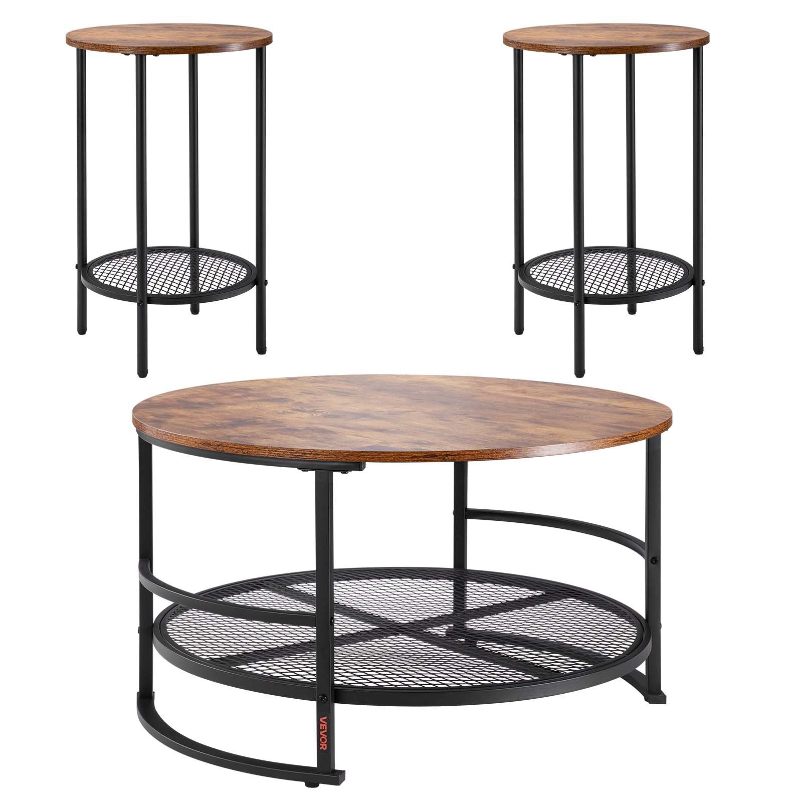 3 Pieces Round Coffee Table Set 80 cm with 2 End Tables for Living Room V952-KTZZTZTMYZWPM7ELZ001V0