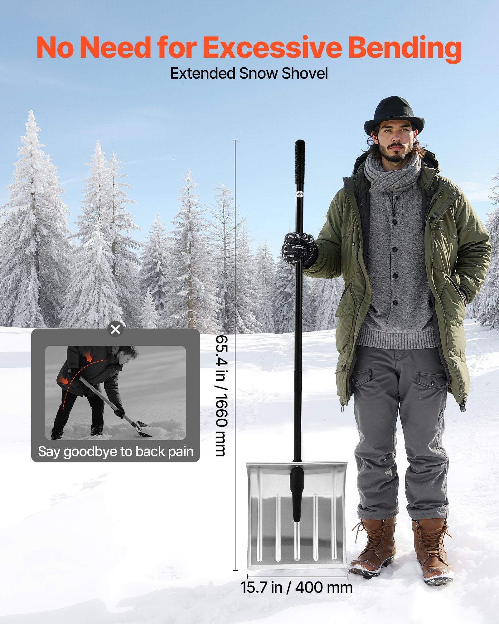 Snow Shovel for Driveway, 40cm Wide Aluminum Alloy Snow Shovel, Non Slip Grip, Large Capacity Snowplow V952-KXCLHJ16INCHF6PLG001V0