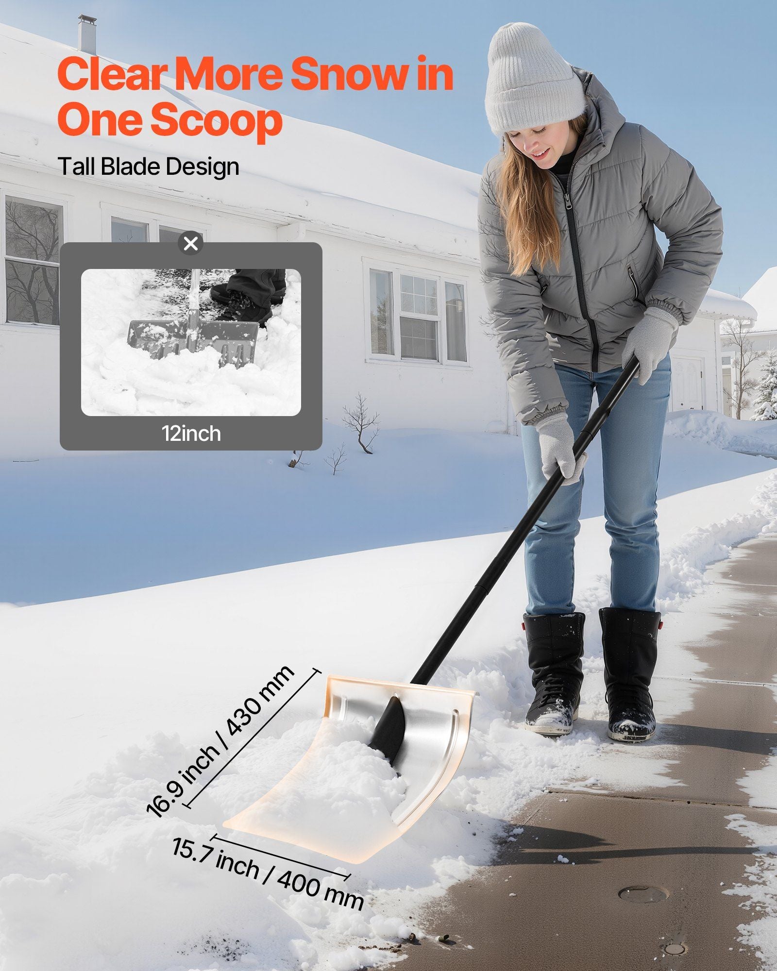 Snow Shovel for Driveway, 40cm Wide Aluminum Alloy Snow Shovel, Non Slip Grip, Large Capacity Snowplow V952-KXCLHJ16INCHF6PLG001V0