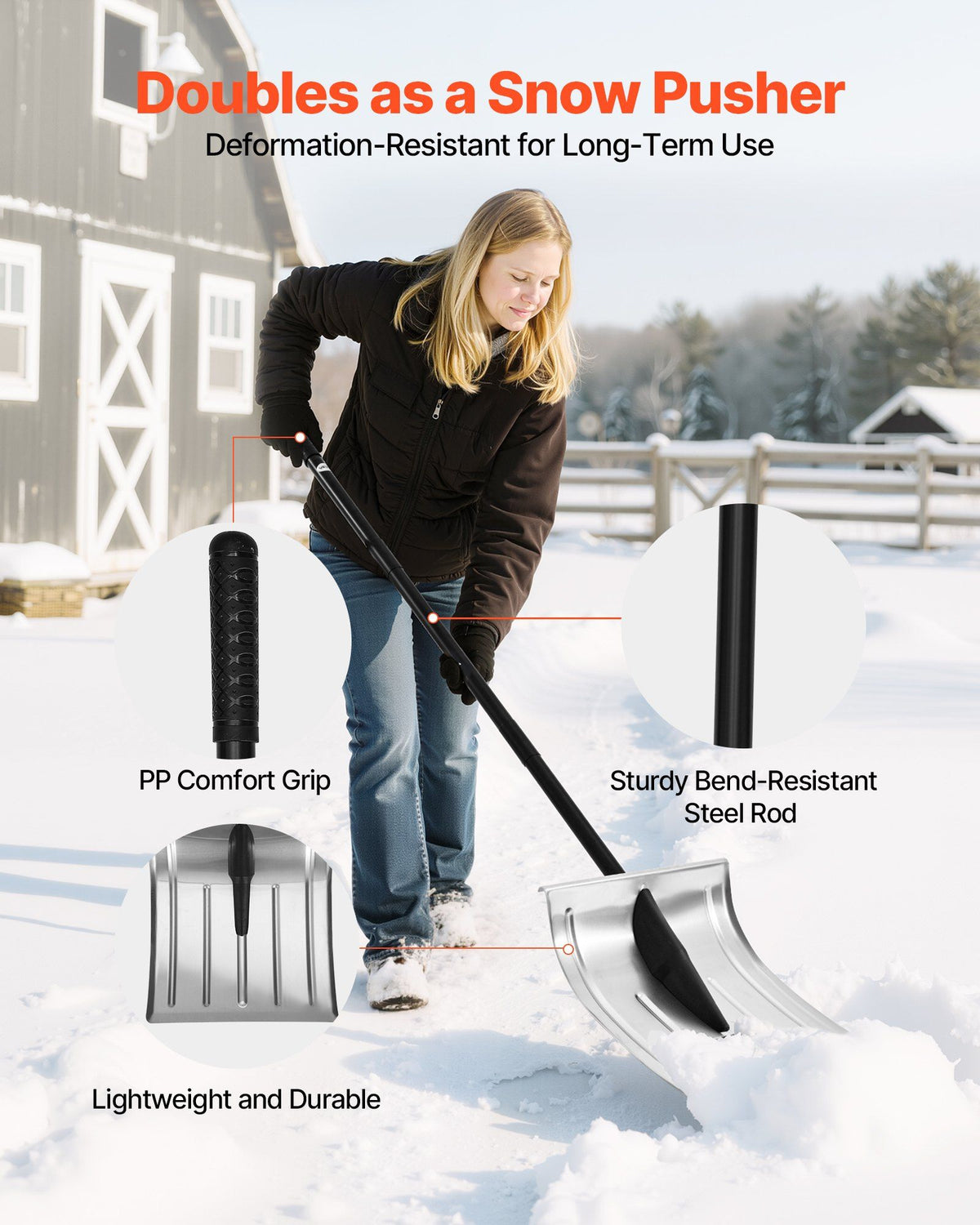 Snow Shovel for Driveway, 40cm Wide Aluminum Alloy Snow Shovel, Non Slip Grip, Large Capacity Snowplow V952-KXCLHJ16INCHF6PLG001V0