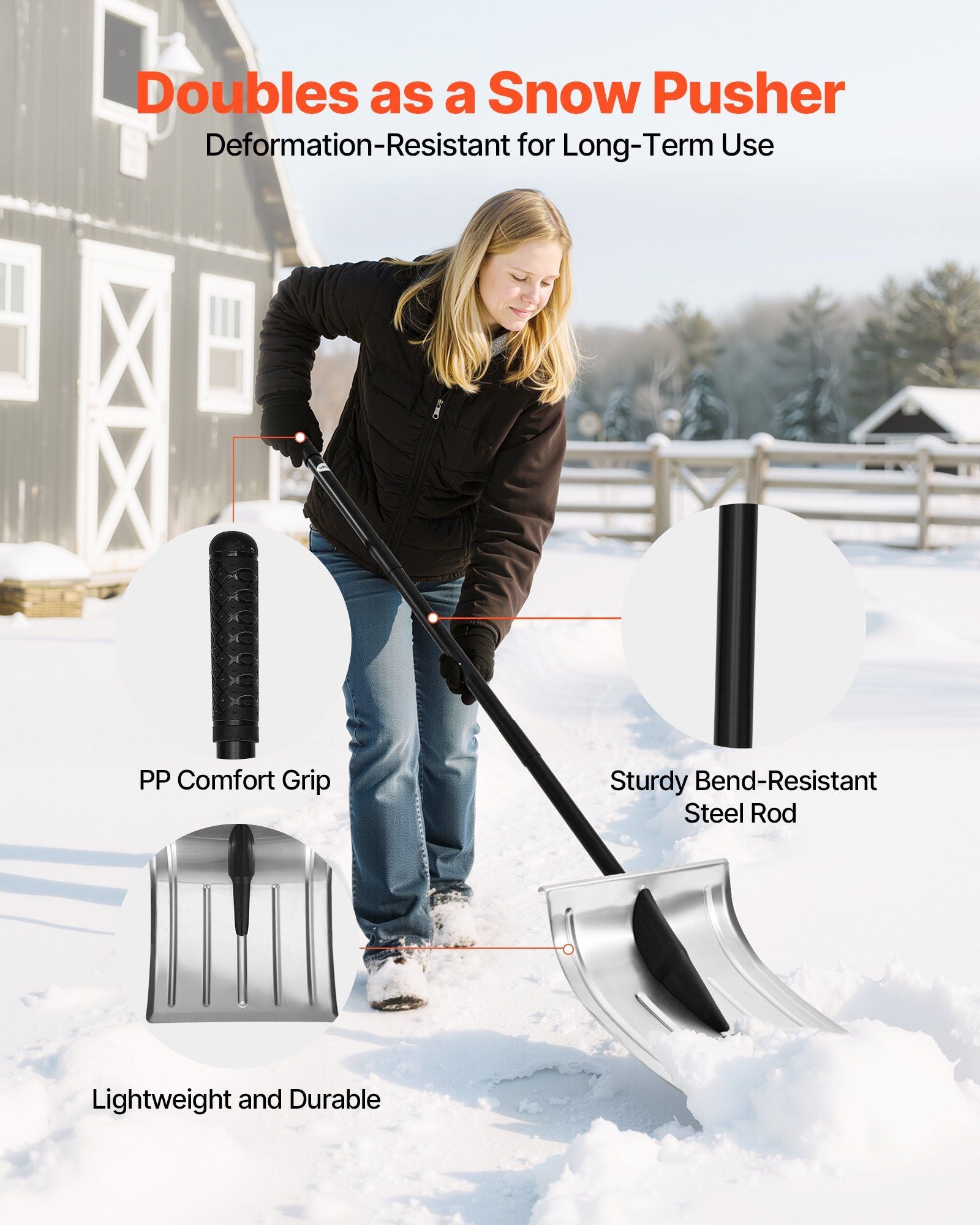 Snow Shovel for Driveway, 40cm Wide Aluminum Alloy Snow Shovel, Non Slip Grip, Large Capacity Snowplow V952-KXCLHJ16INCHF6PLG001V0