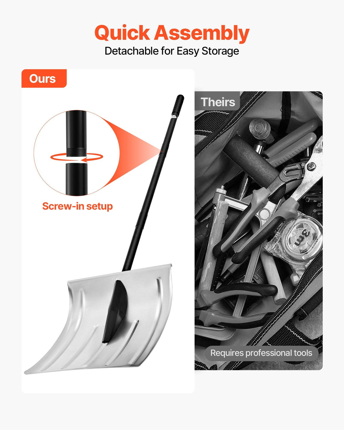 Snow Shovel for Driveway, 40cm Wide Aluminum Alloy Snow Shovel, Non Slip Grip, Large Capacity Snowplow V952-KXCLHJ16INCHF6PLG001V0