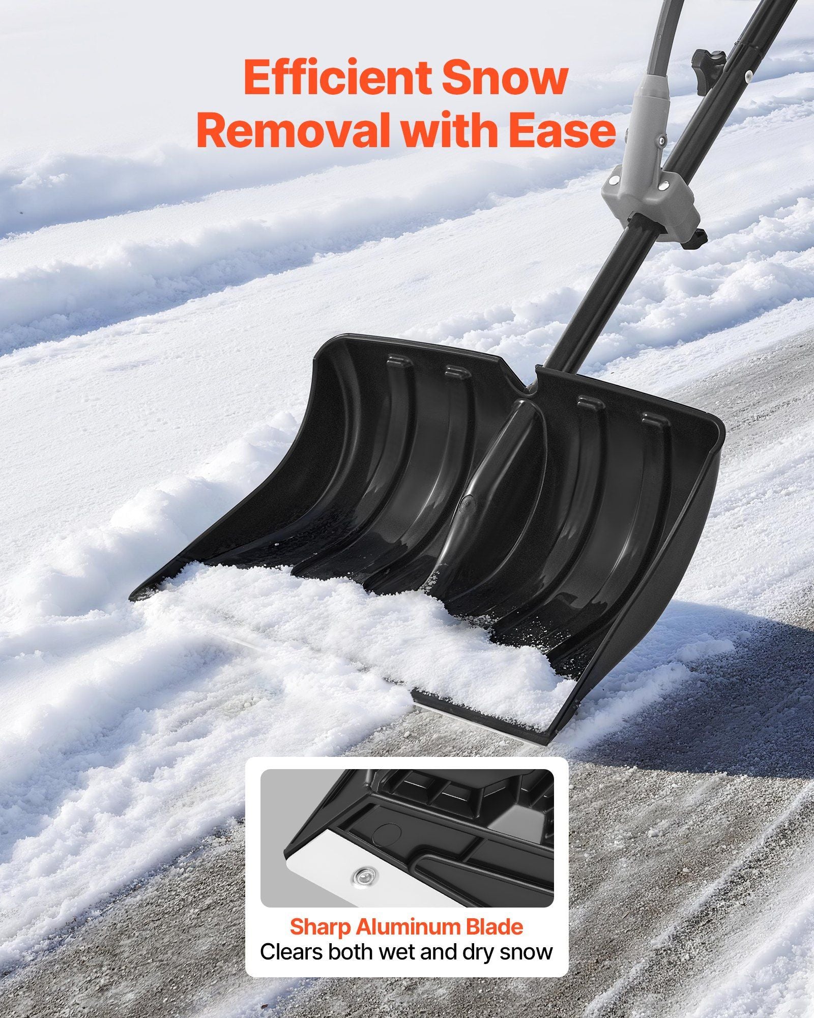 Snow Shovel for Driveway, 45.5cm Wide Snow Shovel with Assist D-shaped Handles, Non Slip Grip, Large Capacity V952-KXCSL18INCH02TFW3001V0