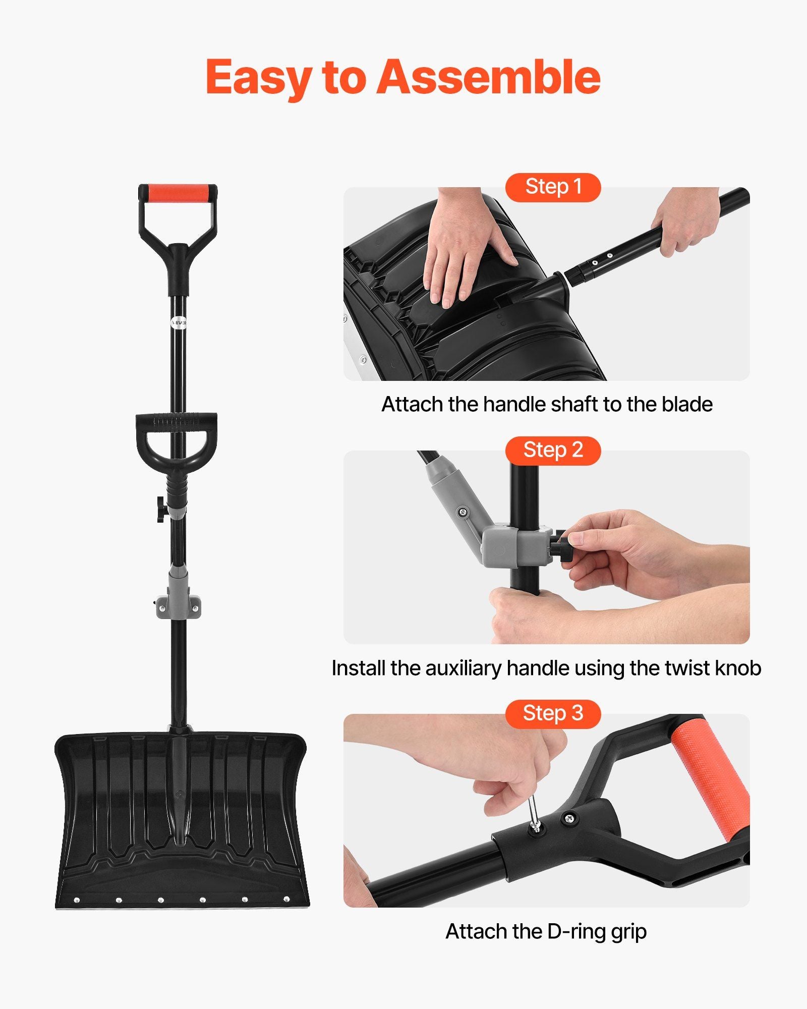 Snow Shovel for Driveway, 45.5cm Wide Snow Shovel with Assist D-shaped Handles, Non Slip Grip, Large Capacity V952-KXCSL18INCH02TFW3001V0