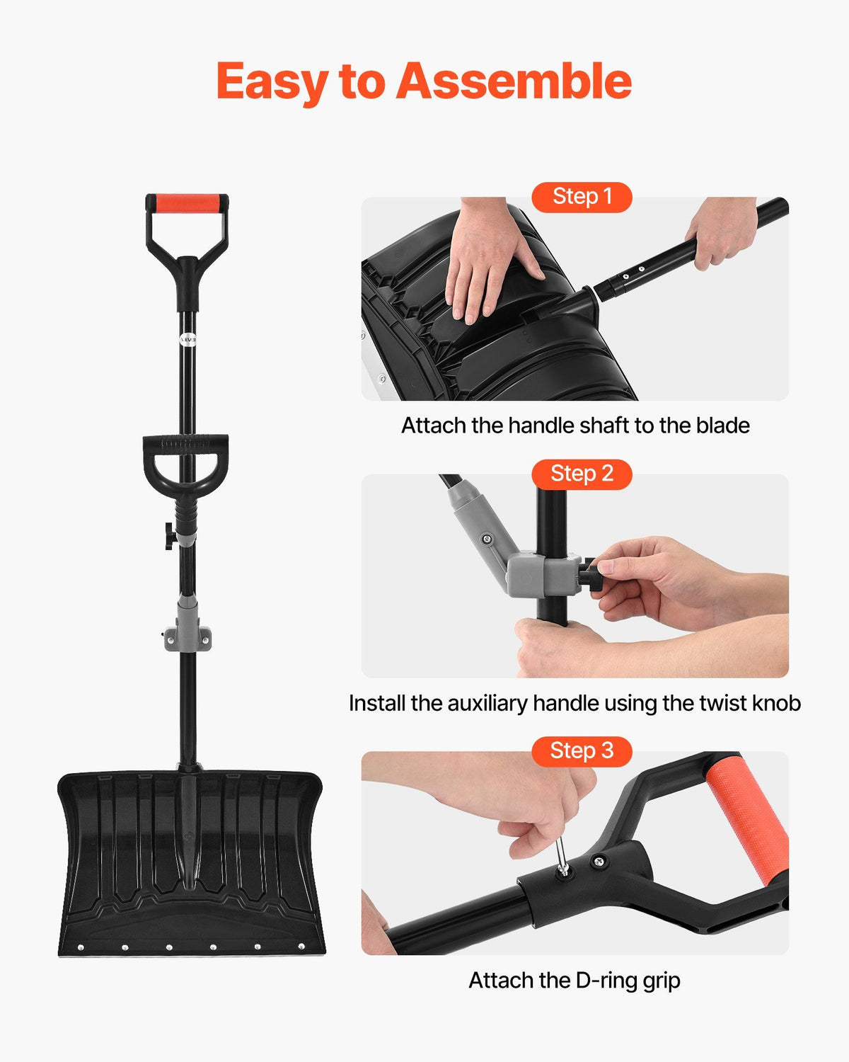 Snow Shovel for Driveway, 45.5cm Wide Snow Shovel with Assist D-shaped Handles, Non Slip Grip, Large Capacity V952-KXCSL18INCH02TFW3001V0