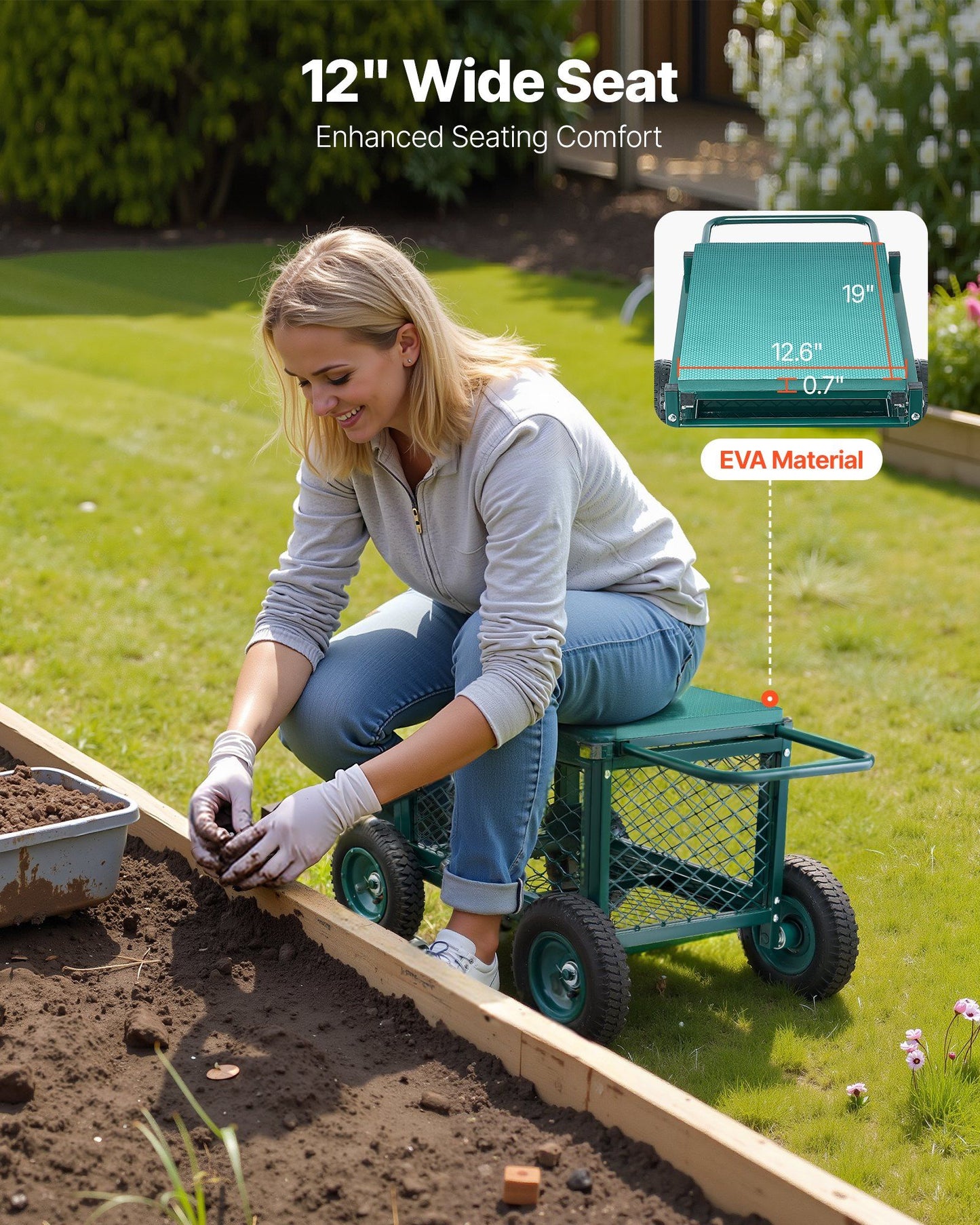 Rolling Garden Cart with Seat, Metal Rolling Garden Work Seat with Wheels, Supports up to 181 kg, Heavy Duty V952-KYDHYZYZXCWKUET6P001V0