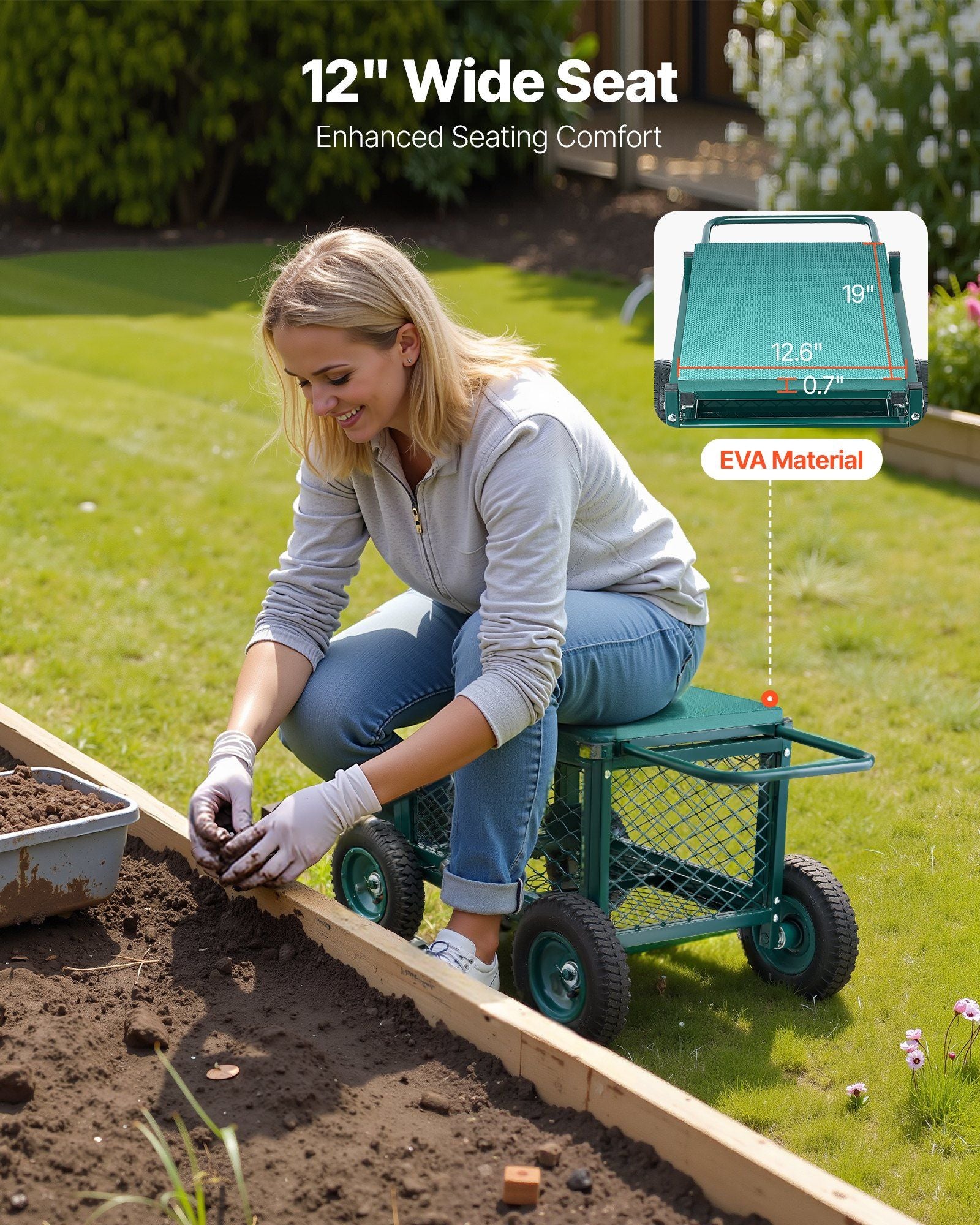 Rolling Garden Cart with Seat, Metal Rolling Garden Work Seat with Wheels, Supports up to 181 kg, Heavy Duty V952-KYDHYZYZXCWKUET6P001V0