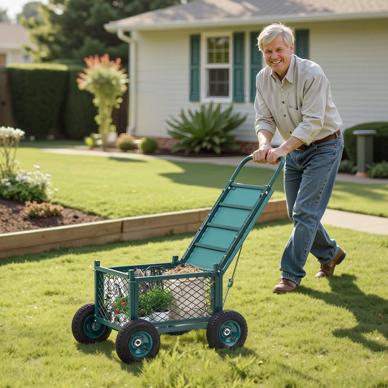 Rolling Garden Cart with Seat, Metal Rolling Garden Work Seat with Wheels, Supports up to 181 kg, Heavy Duty V952-KYDHYZYZXCWKUET6P001V0
