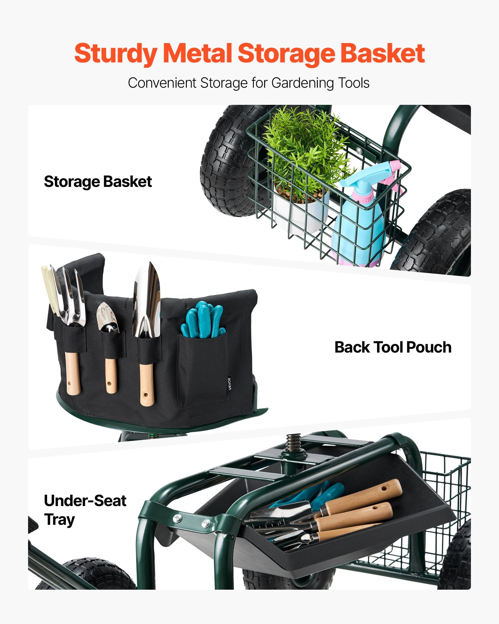 Rolling Garden Cart with Swivel Seat Wheels Extendable Handle Storage Box V952-KYDHYZYZXKSSSHX39001V0