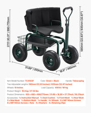 Rolling Garden Cart with Swivel Seat Wheels Extendable Handle Storage Box V952-KYDHYZYZXKSSSHX39001V0