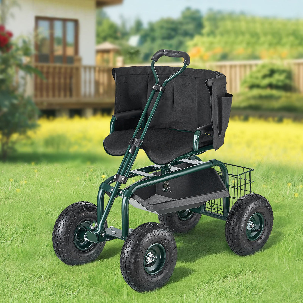 Rolling Garden Cart with Swivel Seat Wheels Extendable Handle Storage Box V952-KYDHYZYZXKSSSHX39001V0
