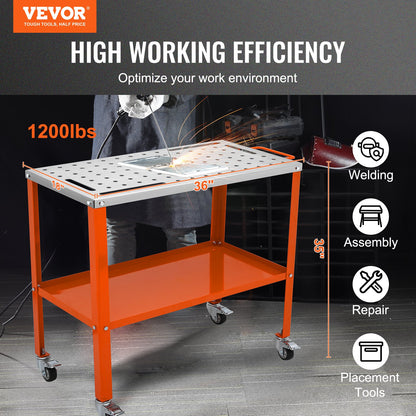 36" x 18" Welding Table, 1200lbs Load Capacity Steel Welding Workbench Table on Wheels, Portable Work Bench V952-KYDHZW1200LB3M6A7V0
