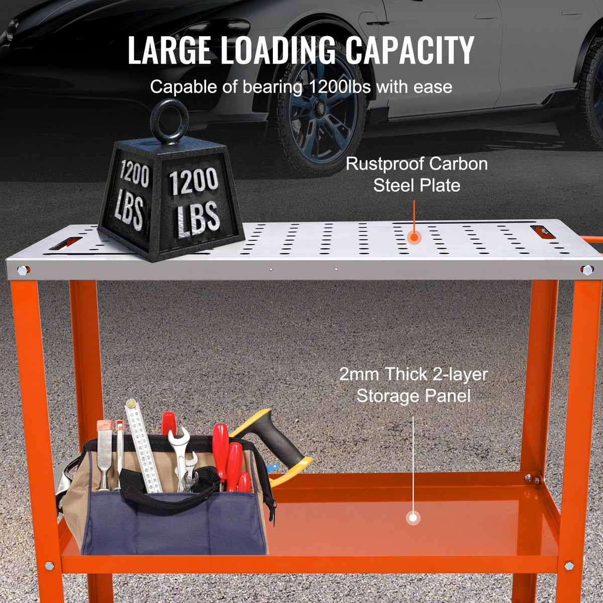 36" x 18" Welding Table, 1200lbs Load Capacity Steel Welding Workbench Table on Wheels, Portable Work Bench V952-KYDHZW1200LB3M6A7V0