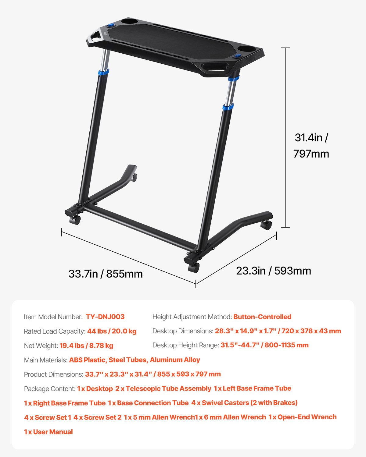 Mobile Cycling Desk Foldable Bike Trainer Fitness Desk with Lockable Wheel V952-KYDZXCFWTDGLSFAACV0