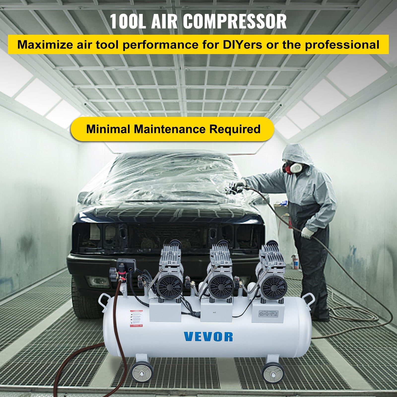 Oil Free Air Compressor Air Compressor Tank 100L 3HP Ultra Silent Inflator V952-KYJ750-3-100LLDW1V3