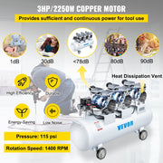 Oil Free Air Compressor Air Compressor Tank 100L 3HP Ultra Silent Inflator V952-KYJ750-3-100LLDW1V3