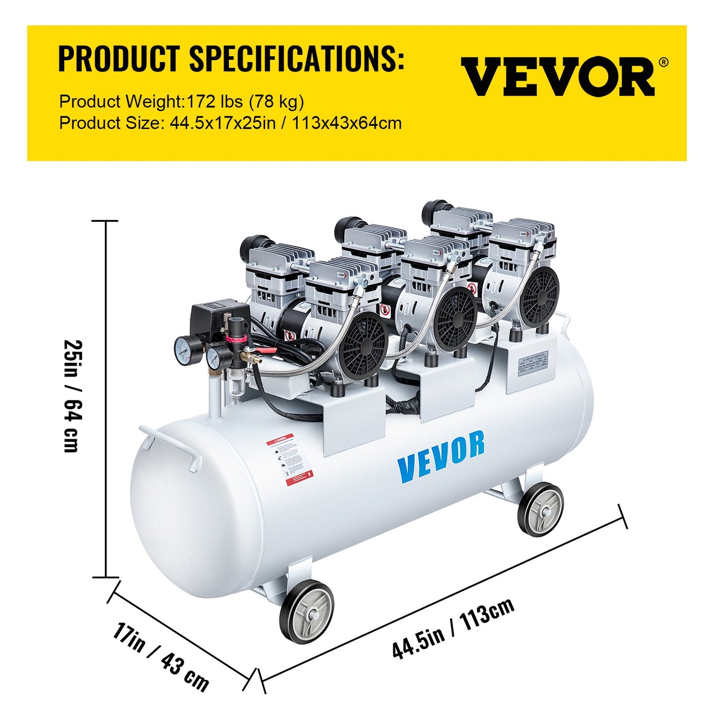 Oil Free Air Compressor Air Compressor Tank 100L 3HP Ultra Silent Inflator V952-KYJ750-3-100LLDW1V3