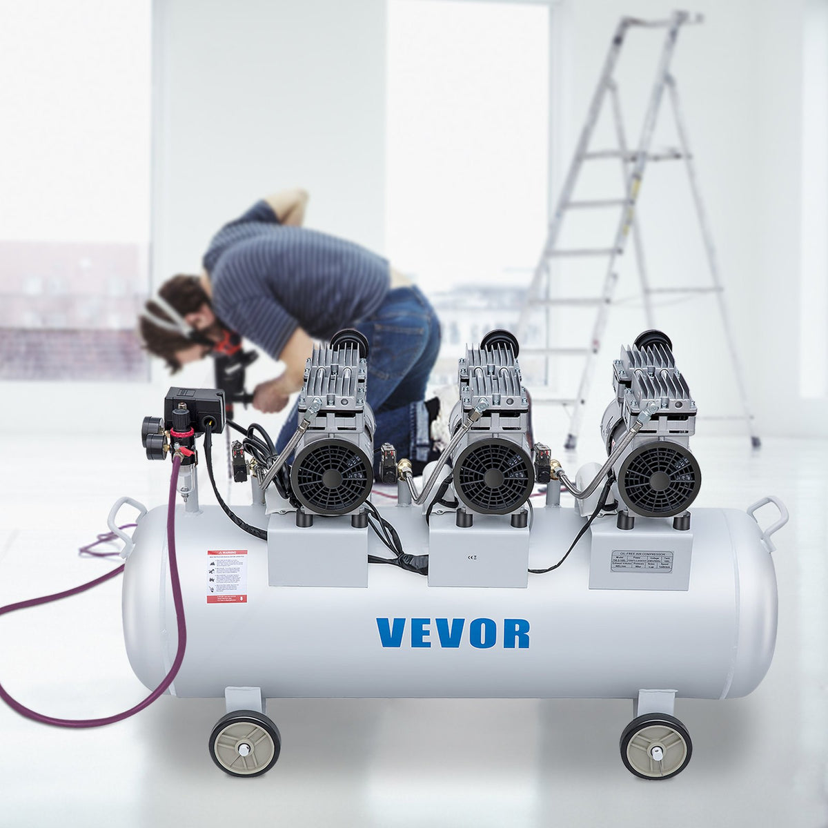 Oil Free Air Compressor Air Compressor Tank 100L 3HP Ultra Silent Inflator V952-KYJ750-3-100LLDW1V3