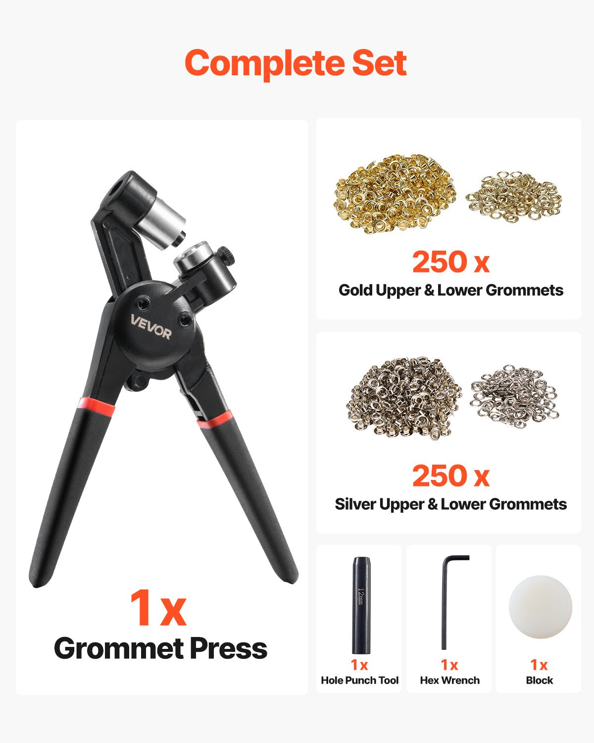 Grommet Tool Kit 500 PCS 12 mm Metal Eyelets Grommets in Gold and Silver V952-KYQDMJT12MM5MX8TP001V0
