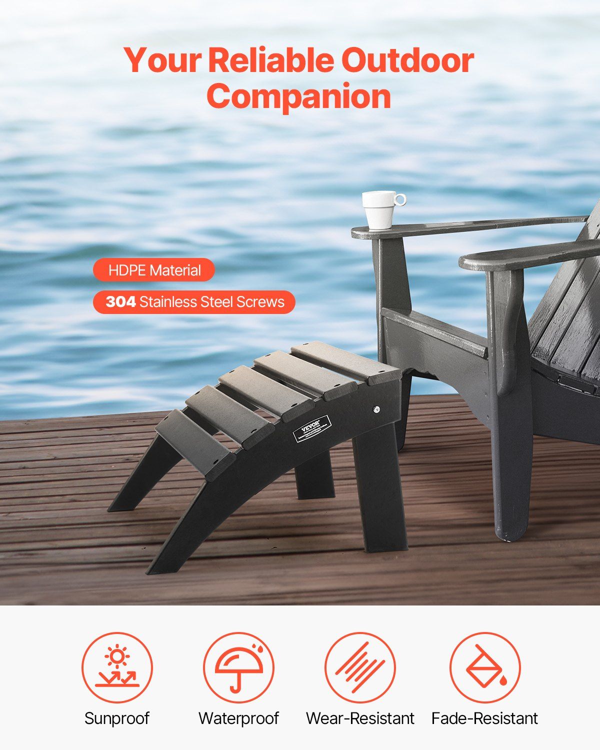 Adirondack Ottoman, 47.5L x 50W x 33H cm HDPE Plastic Folding Adirondack Ottoman, Weather-Resistant Foot Rest V952-KZDADLDKTTBPJARZTV0