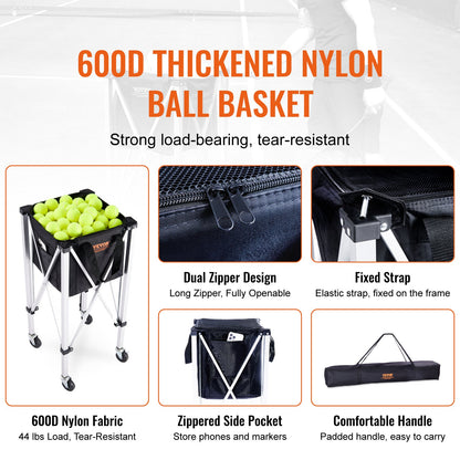 Foldable Tennis Ball Hopper, Holds 150 Tennis Balls, Lightweight Aluminum Alloy Tennis Ball Basket Cart with V952-KZDBXSWQTC1535M1IV0