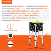 Foldable Tennis Ball Hopper, Holds 150 Tennis Balls, Lightweight Aluminum Alloy Tennis Ball Basket Cart with V952-KZDBXSWQTC1535M1IV0