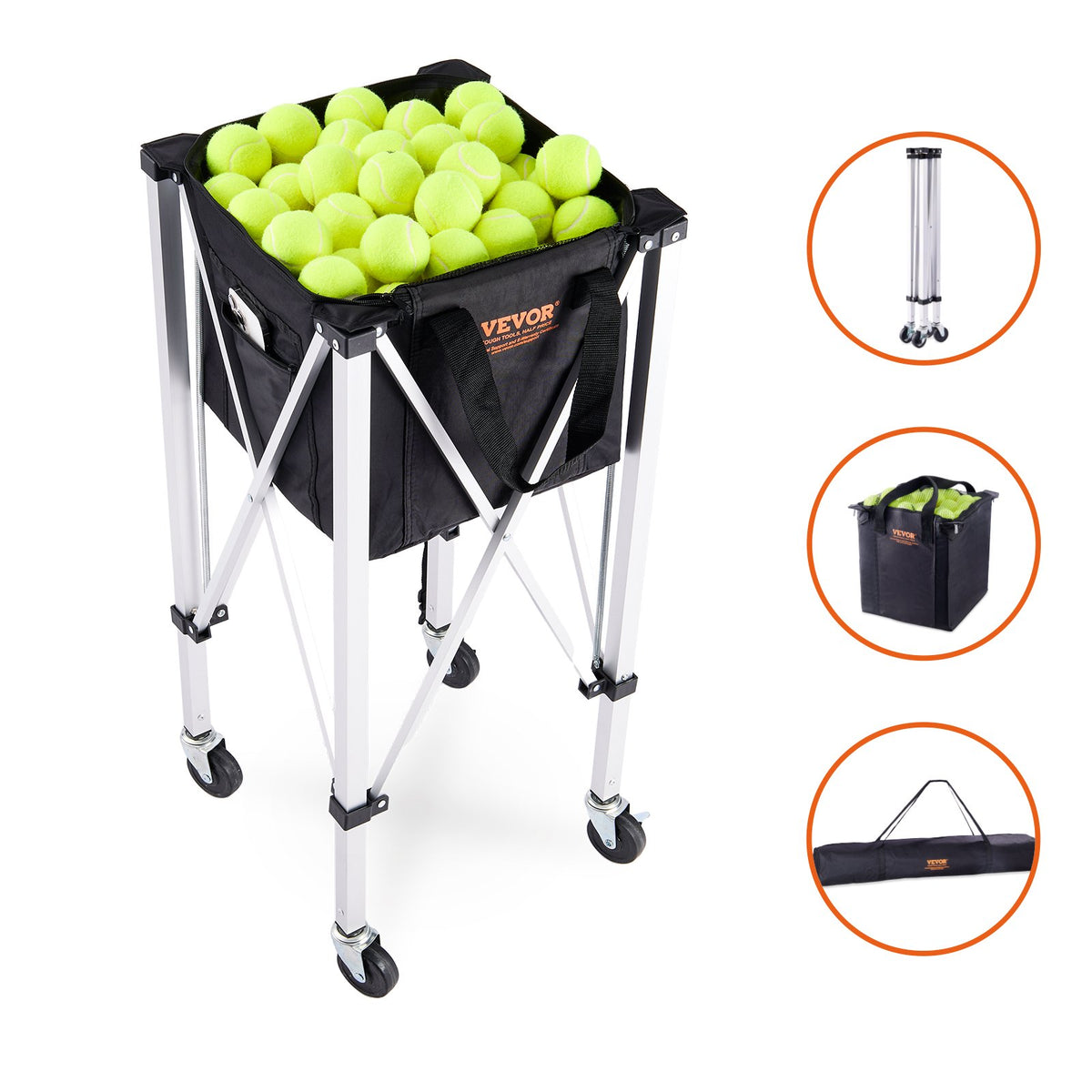 Foldable Tennis Ball Hopper, Holds 150 Tennis Balls, Lightweight Aluminum Alloy Tennis Ball Basket Cart with V952-KZDBXSWQTC1535M1IV0