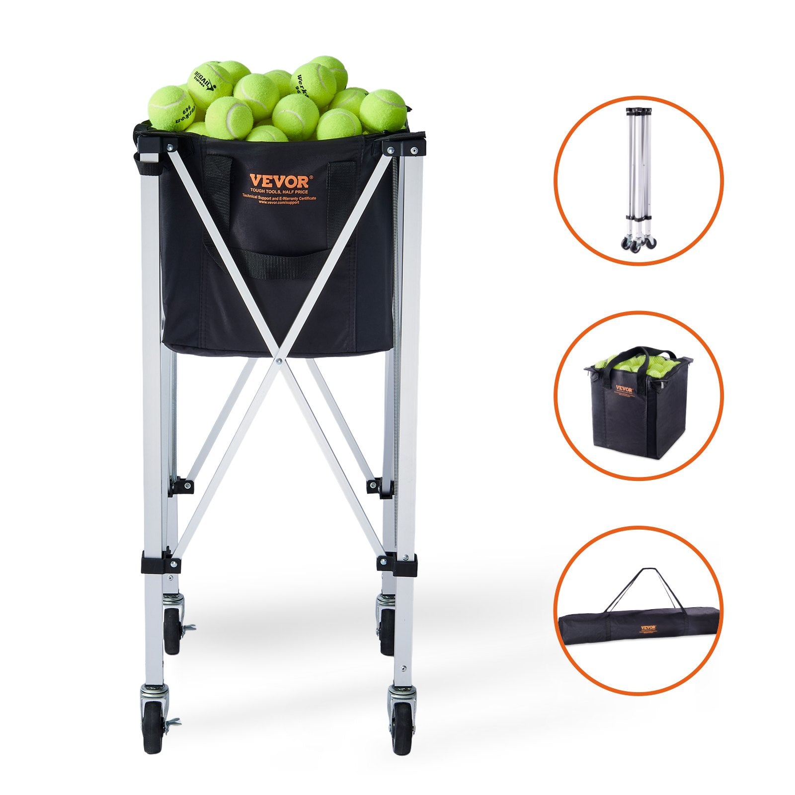Foldable Tennis Ball Hopper, Holds 150 Tennis Balls, Lightweight Aluminum Alloy Tennis Ball Basket Cart with V952-KZDBXSWQTC1535M1IV0