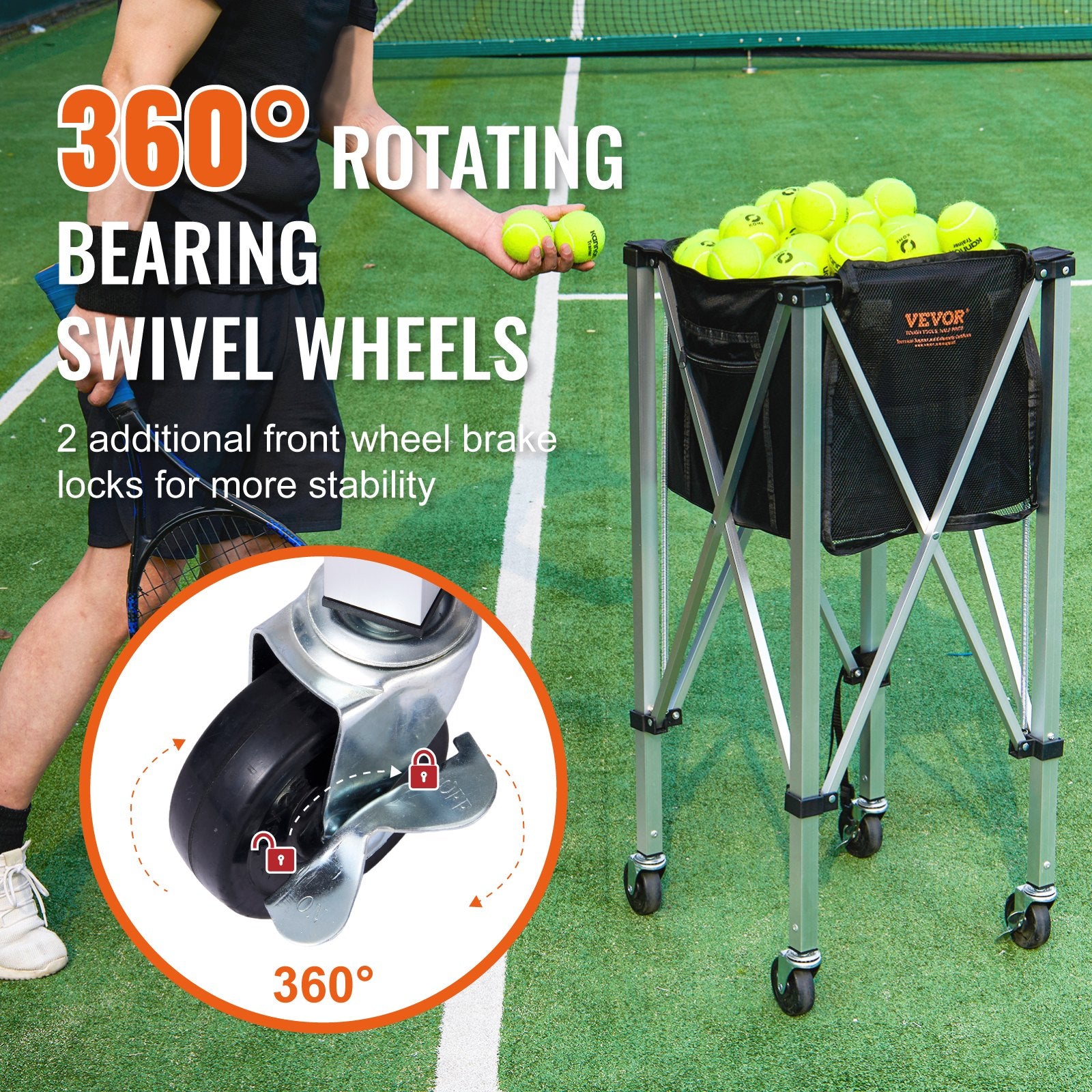 Foldable Tennis Ball Hopper, Holds 180 Tennis Balls, Lightweight Aluminum Alloy Tennis Ball Basket Cart with V952-KZDBXSWQTC182488OV0
