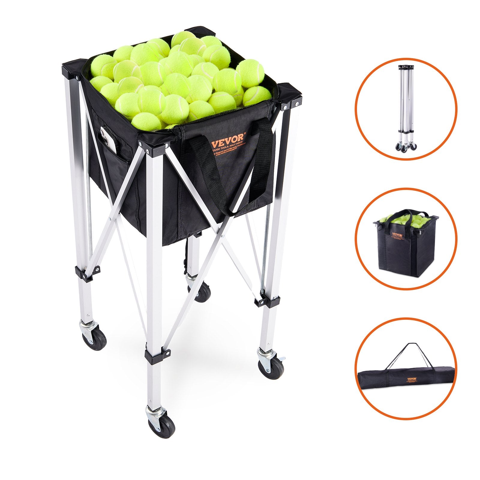 Foldable Tennis Ball Hopper, Holds 180 Tennis Balls, Lightweight Aluminum Alloy Tennis Ball Basket Cart with V952-KZDBXSWQTC182488OV0