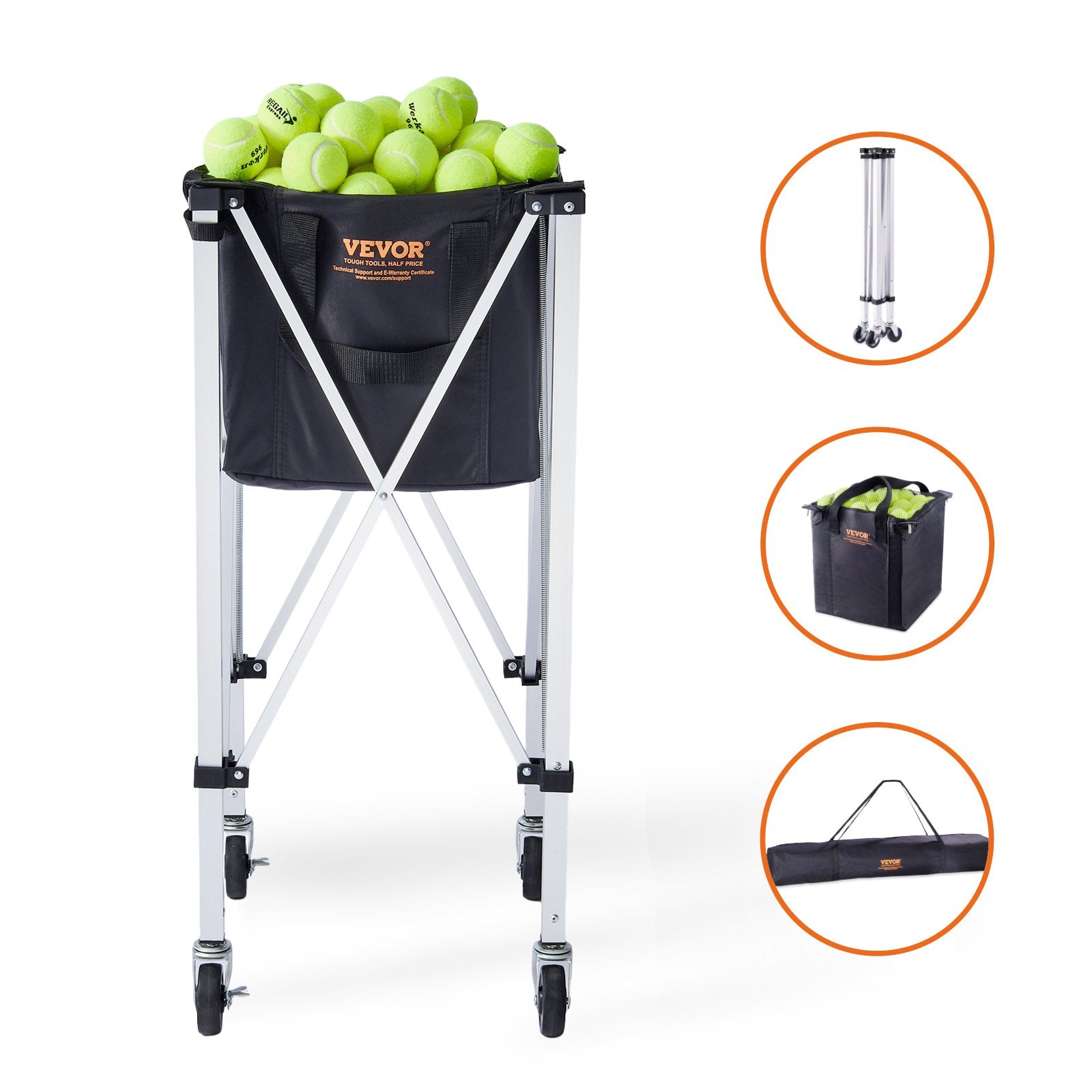 Foldable Tennis Ball Hopper, Holds 180 Tennis Balls, Lightweight Aluminum Alloy Tennis Ball Basket Cart with V952-KZDBXSWQTC182488OV0