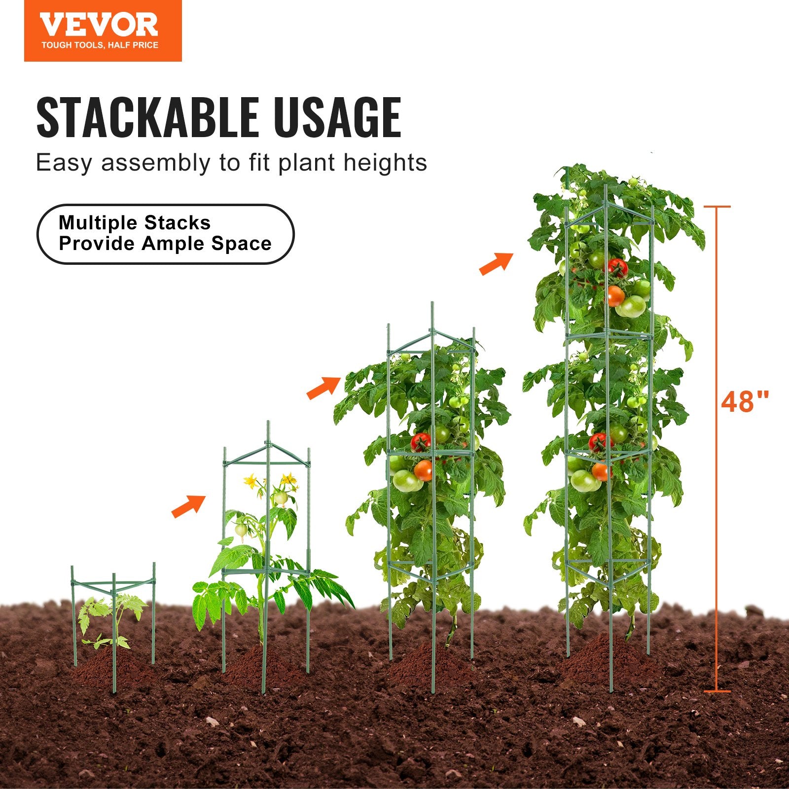 6 Packs Tomato Cages for Garden, 1230 mm Tomato Trellis Plant Stakes Support, Stackable Tall Plant Support V952-KZDFQZZZCJ480IG42V0