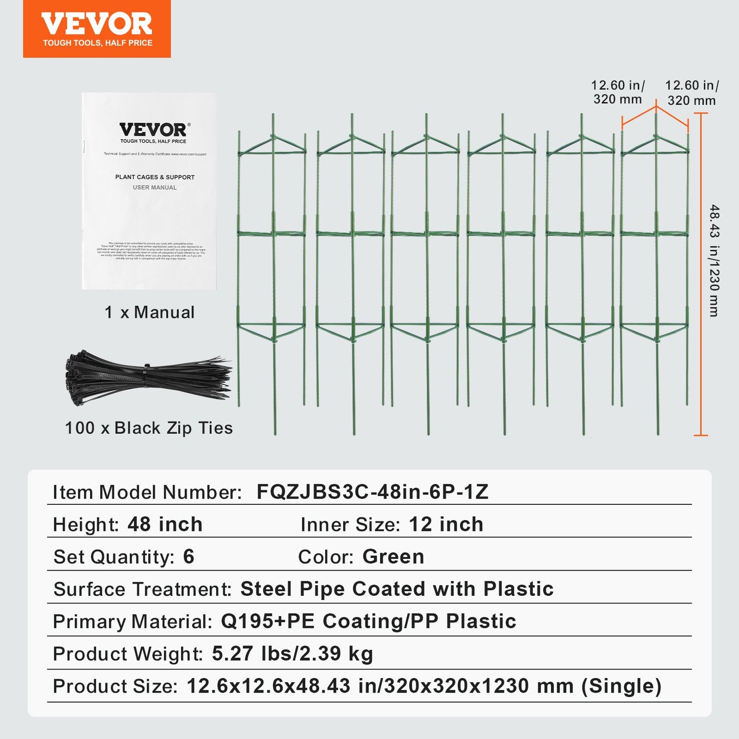 6 Packs Tomato Cages for Garden, 1230 mm Tomato Trellis Plant Stakes Support, Stackable Tall Plant Support V952-KZDFQZZZCJ480IG42V0