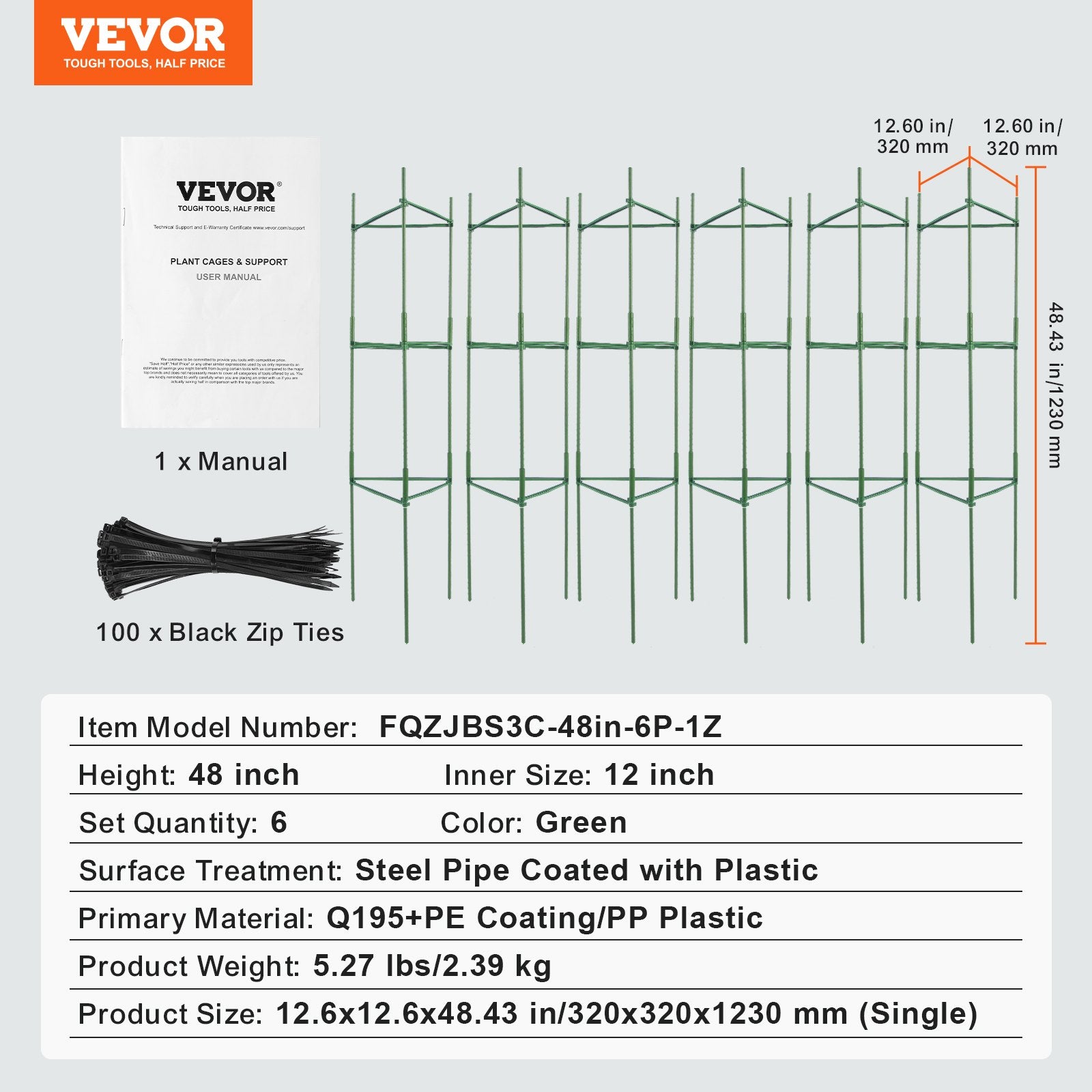6 Packs Tomato Cages for Garden, 1230 mm Tomato Trellis Plant Stakes Support, Stackable Tall Plant Support V952-KZDFQZZZCJ480IG42V0