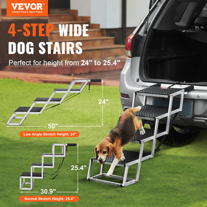 Dog Stair for Cars 4-step Folding Dog Steps Aluminum Loads up to 150 lbs, Foldable 24-25.4 in Adjustable V952-KZDGLT4STEP16LGG3V0