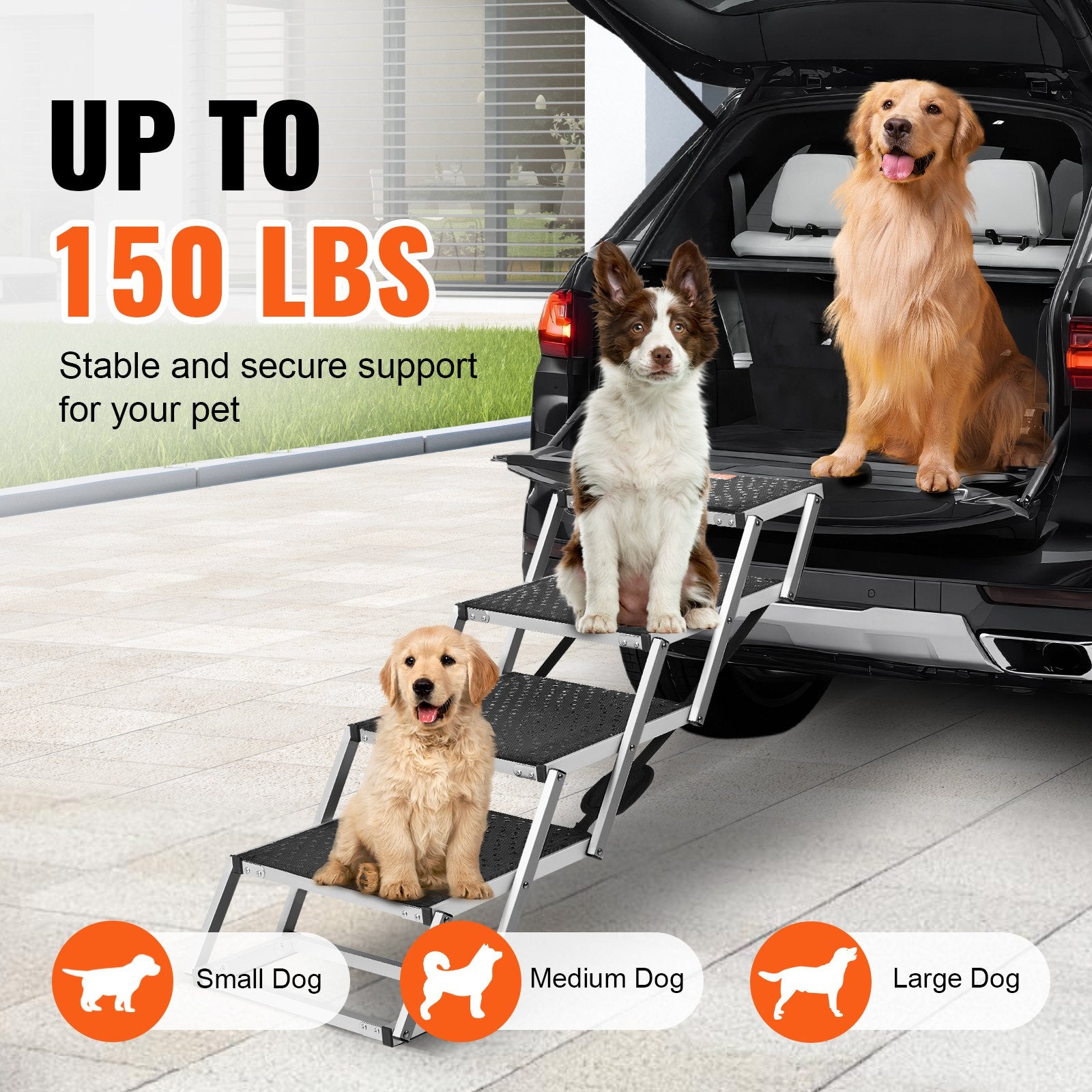 Dog Stair for Cars 4-step Folding Dog Steps Aluminum Loads up to 150 lbs, Foldable 24-25.4 in Adjustable V952-KZDGLT4STEP16LGG3V0