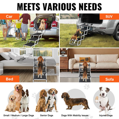 Dog Stair for Cars 4-step Folding Dog Steps Aluminum Loads up to 150 lbs, Foldable 24-25.4 in Adjustable V952-KZDGLT4STEP16LGG3V0