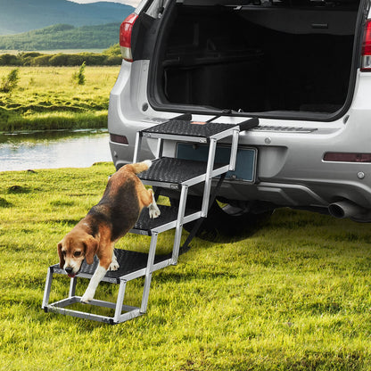 Dog Stair for Cars 4-step Folding Dog Steps Aluminum Loads up to 150 lbs, Foldable 24-25.4 in Adjustable V952-KZDGLT4STEP16LGG3V0