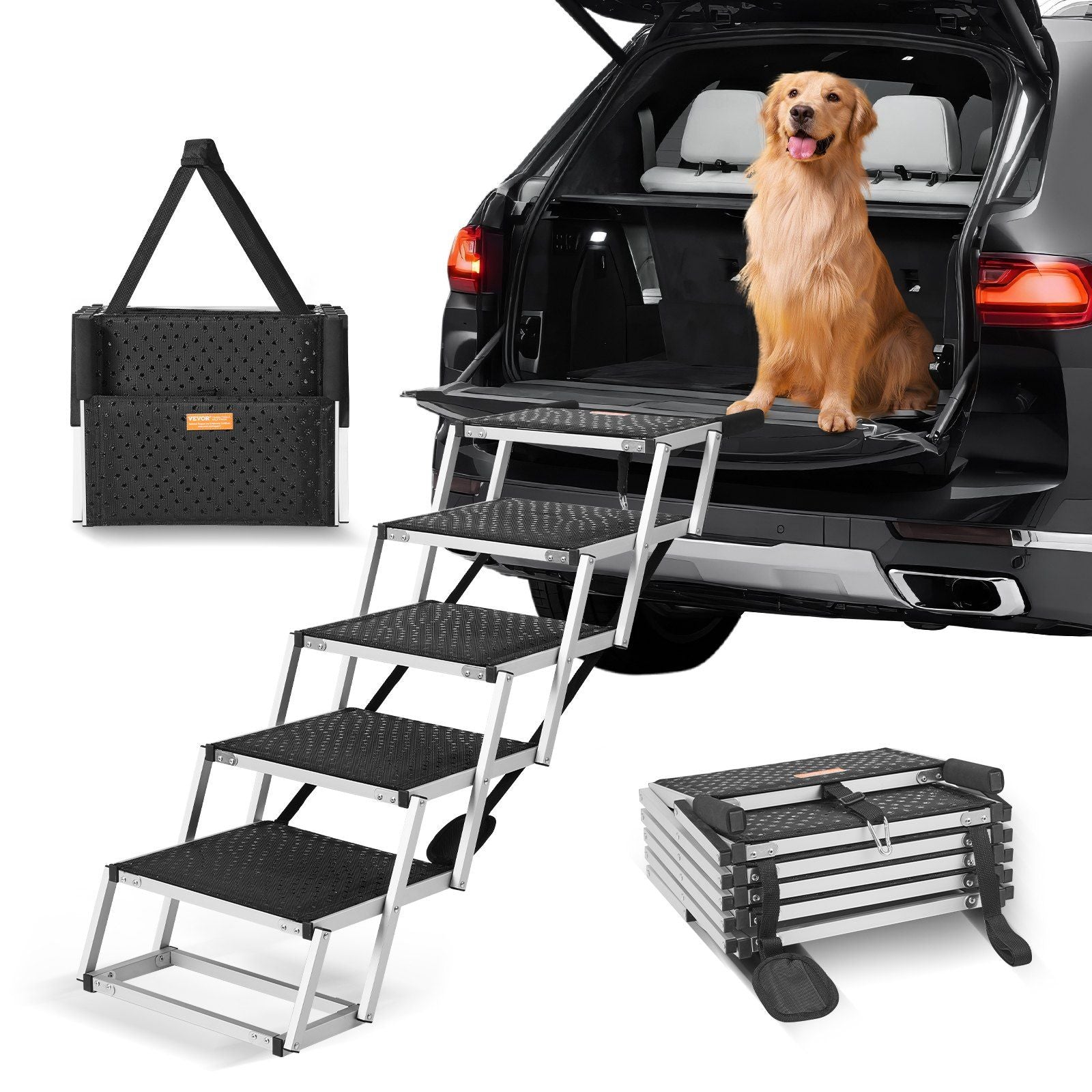 Dog Stair for Cars, Wide 5-step Dog Car Steps, Folding Dog Car Ramp with Nonslip Surface, Portable Pet Steps V952-KZDGLT5STEP1DLM2TV0